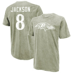 Lamar Jackson Baltimore Ravens Majestic Threads Mineral Wash Name & Number T-Shirt - Moss Green - NFL