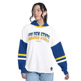 Golden State Warriors G-III 4Her by Carl Banks Women's Key Player Oversized Hooded Long Sleeve T-Shirt White/Royal