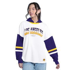 Los Angeles Lakers G-III 4Her by Carl Banks Women's Key Player Oversized Hooded Long Sleeve T-Shirt White/Purple