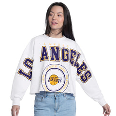 Los Angeles Lakers G-III 4Her by Carl Banks Women's Bleachers Cropped French Terry Sweatshirt White