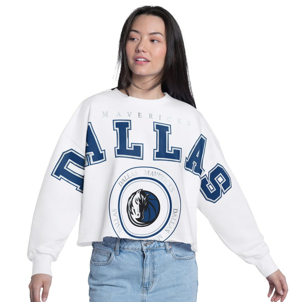 Dallas Mavericks G-III 4Her by Carl Banks Women's Bleachers Cropped French Terry Sweatshirt White