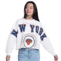 New York Knicks G-III 4Her by Carl Banks Women's Bleachers Cropped French Terry Sweatshirt White