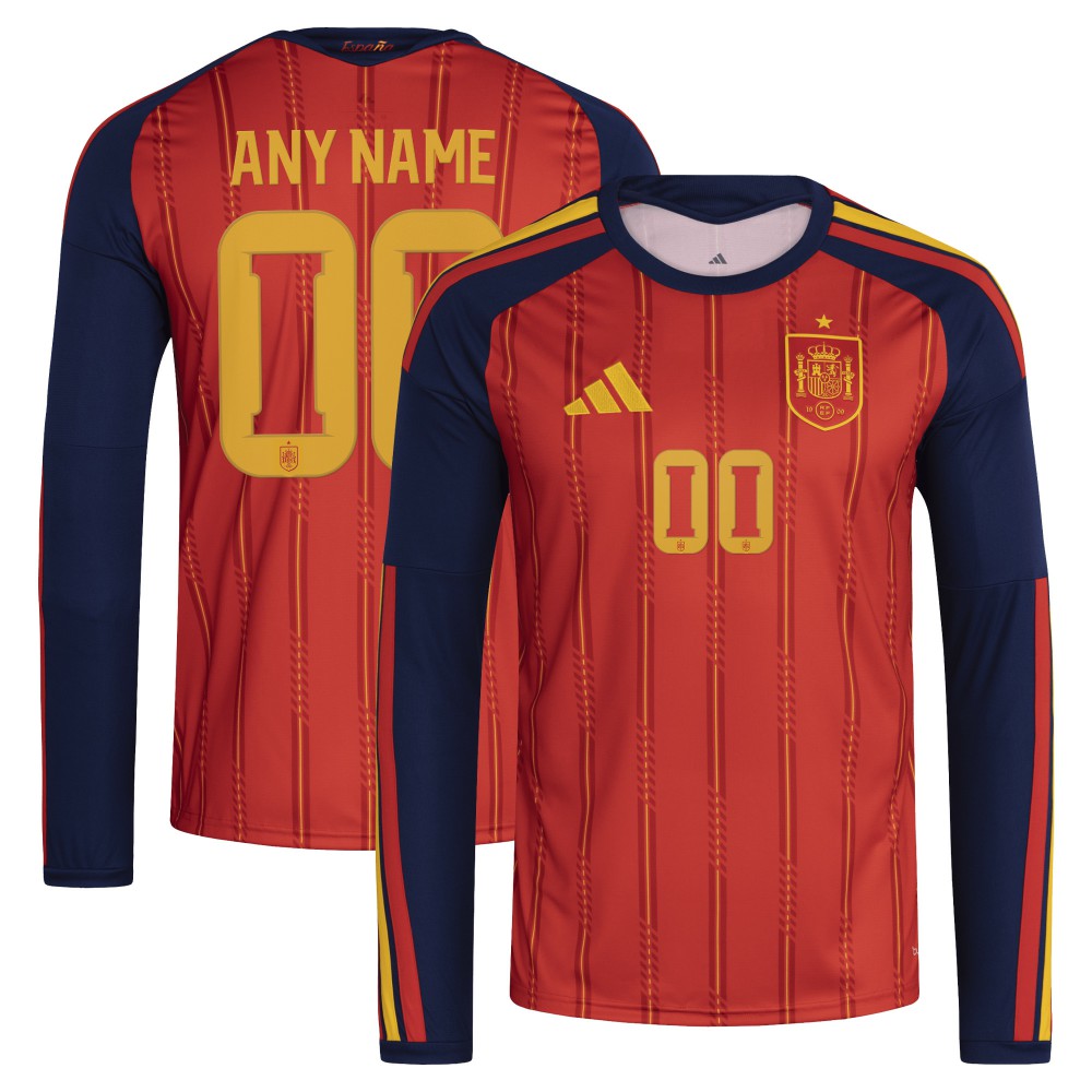 Adidas - Spain National Team FIFA x World Cup 2026 Home Replica Long Sleeve Custom Jersey - Red