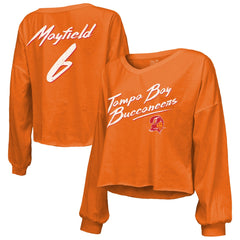 Baker Mayfield Tampa Bay Buccaneers Majestic Threads Women's Off-Shoulder Script Name & Number V-Neck T-Shirt - Orange - NFL