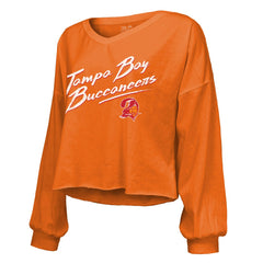 Baker Mayfield Tampa Bay Buccaneers Majestic Threads Women's Off-Shoulder Script Name & Number V-Neck T-Shirt - Orange - NFL