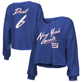 Jaxson Dart New York Giants Majestic Threads Women's Script Name & Number Long Sleeve T-Shirt - Royal - NFL