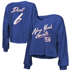 Jaxson Dart New York Giants Majestic Threads Women's Script Name & Number Long Sleeve T-Shirt - Royal - NFL