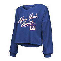 Jaxson Dart New York Giants Majestic Threads Women's Script Name & Number Long Sleeve T-Shirt - Royal - NFL