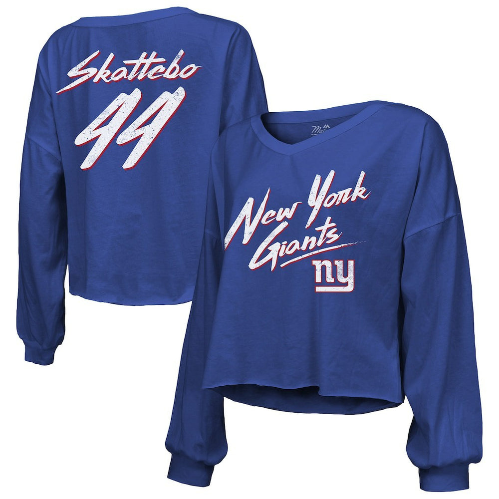 Cam Skattebo New York Giants Majestic Threads Women's Script Name & Number Long Sleeve T-Shirt - Royal - NFL