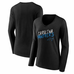 Carolina Panthers Women's Hustle Long Sleeve V-Neck T-Shirt - Black - NFL