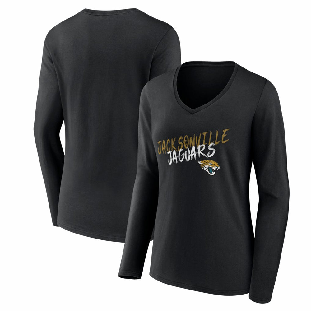Jacksonville Jaguars Women's Hustle Long Sleeve V-Neck T-Shirt - Black - NFL