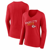 Kansas City Chiefs Women's Hustle Long Sleeve V-Neck T-Shirt - Red - NFL