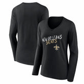 New Orleans Saints Women's Hustle Long Sleeve V-Neck T-Shirt - Black - NFL