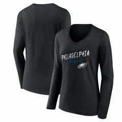 Philadelphia Eagles Women's Hustle Long Sleeve V-Neck T-Shirt - Black - NFL