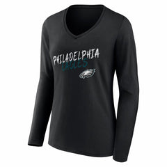 Philadelphia Eagles Women's Hustle Long Sleeve V-Neck T-Shirt - Black - NFL