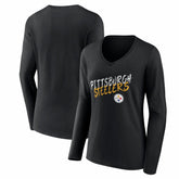 Pittsburgh Steelers Women's Hustle Long Sleeve V-Neck T-Shirt - Black - NFL