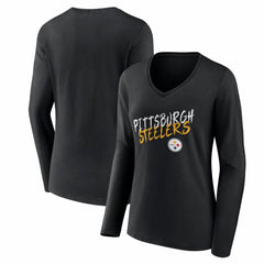 Pittsburgh Steelers Women's Hustle Long Sleeve V-Neck T-Shirt - Black - NFL
