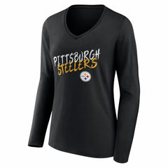 Pittsburgh Steelers Women's Hustle Long Sleeve V-Neck T-Shirt - Black - NFL