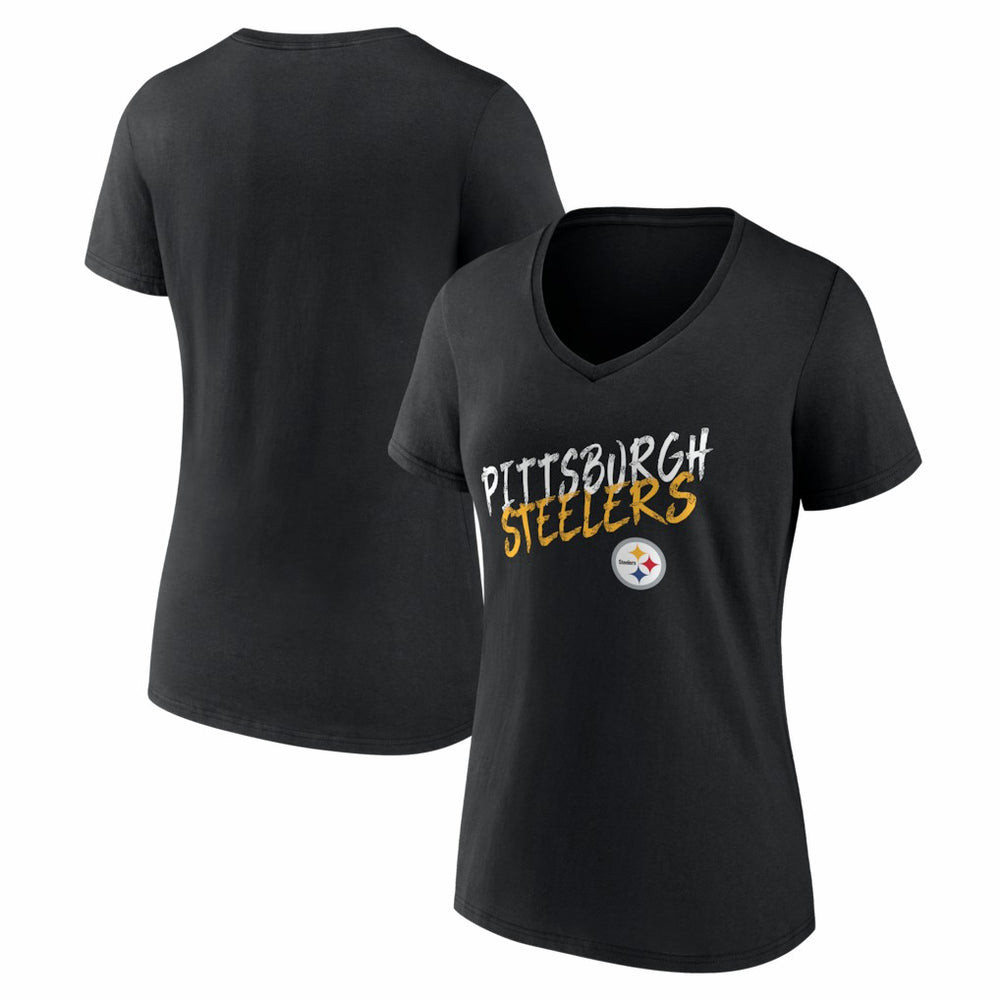 Pittsburgh Steelers Women's Hustle V-Neck T-Shirt - Black - NFL