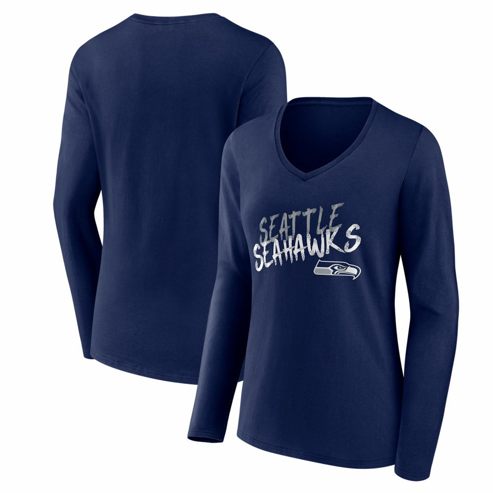 Seattle Seahawks Women's Hustle Long Sleeve V-Neck T-Shirt - College Navy - NFL