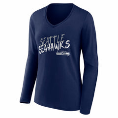 Seattle Seahawks Women's Hustle Long Sleeve V-Neck T-Shirt - College Navy - NFL