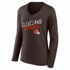 Cleveland Browns Women's Hustle Long Sleeve V-Neck T-Shirt - Brown - NFL