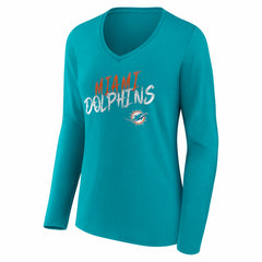Miami Dolphins Women's Hustle Long Sleeve V-Neck T-Shirt - Aqua - NFL