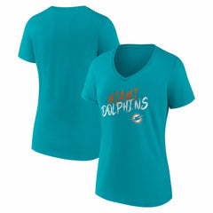 Miami Dolphins Women's Hustle V-Neck T-Shirt - Aqua - NFL