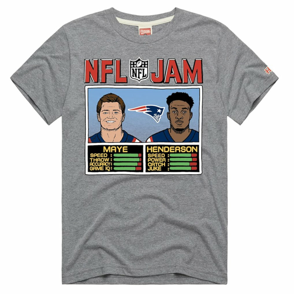 Drake Maye & TreVeyon Henderson New England Patriots Homage Unisex NFL Jam Tri-Blend T-Shirt - Gray - NFL