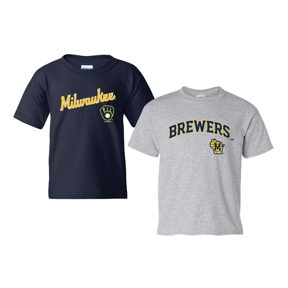 Milwaukee Brewers Soft as a Grape Youth 2-Pack Logo T-Shirt Set for sale