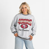 San Francisco 49ers Gameday Couture Women's Oversized Gridiron Drive Ringer Stripe Sweatshirt - Ash/Black - NFL