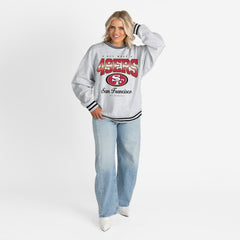 San Francisco 49ers Gameday Couture Women's Oversized Gridiron Drive Ringer Stripe Sweatshirt - Ash/Black - NFL