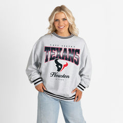 Houston Texans Gameday Couture Women's Oversized Gridiron Drive Ringer Stripe Sweatshirt - Ash/Black - NFL