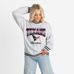 Houston Texans Gameday Couture Women's Oversized Gridiron Drive Ringer Stripe Sweatshirt - Ash/Black - NFL