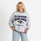 Baltimore Ravens Gameday Couture Women's Oversized Gridiron Drive Ringer Stripe Sweatshirt - Ash/Black - NFL