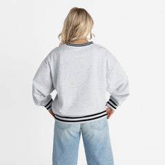 Baltimore Ravens Gameday Couture Women's Oversized Gridiron Drive Ringer Stripe Sweatshirt - Ash/Black - NFL