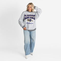 Baltimore Ravens Gameday Couture Women's Oversized Gridiron Drive Ringer Stripe Sweatshirt - Ash/Black - NFL