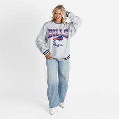 Buffalo Bills Gameday Couture Women's Oversized Gridiron Drive Ringer Stripe Sweatshirt - Ash/Black - NFL