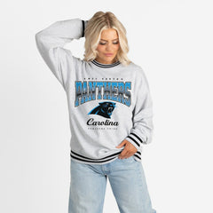 Carolina Panthers Gameday Couture Women's Oversized Gridiron Drive Ringer Stripe Sweatshirt - Ash/Black - NFL