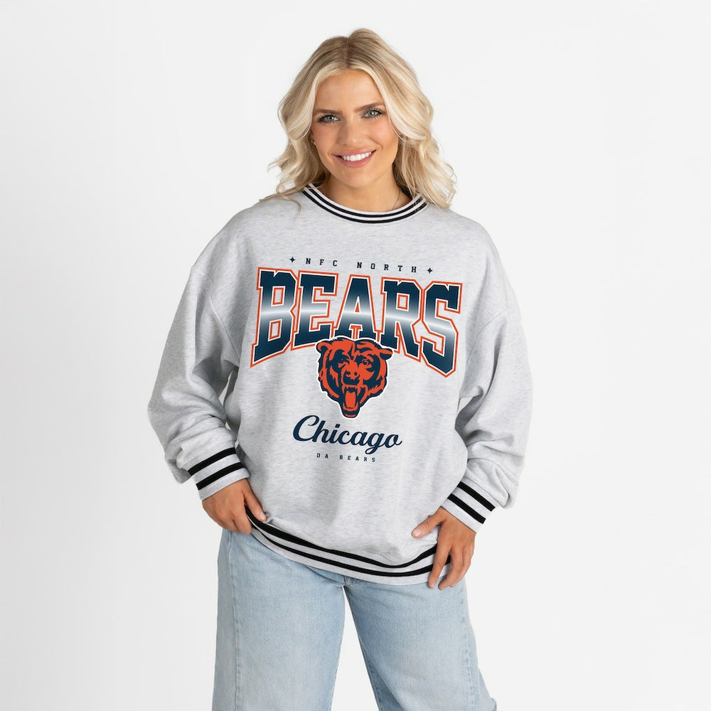 Chicago Bears Gameday Couture Women's Oversized Gridiron Drive Ringer Stripe Sweatshirt - Ash/Black - NFL