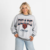 Chicago Bears Gameday Couture Women's Oversized Gridiron Drive Ringer Stripe Sweatshirt - Ash/Black - NFL