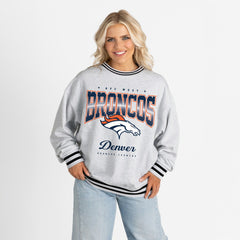 Denver Broncos Gameday Couture Women's Oversized Gridiron Drive Ringer Stripe Sweatshirt - Ash/Black - NFL
