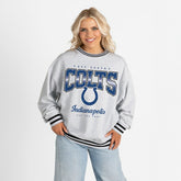 Indianapolis Colts Gameday Couture Women's Oversized Gridiron Drive Ringer Stripe Sweatshirt - Ash/Black - NFL