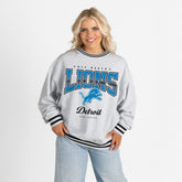 Detroit Lions Gameday Couture Women's Oversized Gridiron Drive Ringer Stripe Sweatshirt - Ash/Black - NFL