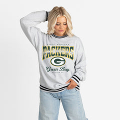Green Bay Packers Gameday Couture Women's Oversized Gridiron Drive Ringer Stripe Sweatshirt - Ash/Black - NFL