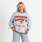 Kansas City Chiefs Gameday Couture Women's Oversized Gridiron Drive Ringer Stripe Sweatshirt - Ash/Black - NFL