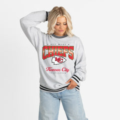Kansas City Chiefs Gameday Couture Women's Oversized Gridiron Drive Ringer Stripe Sweatshirt - Ash/Black - NFL