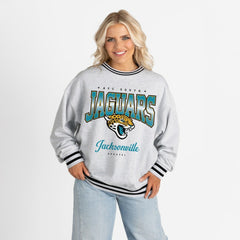 Jacksonville Jaguars Gameday Couture Women's Oversized Gridiron Drive Ringer Stripe Sweatshirt - Ash/Black - NFL