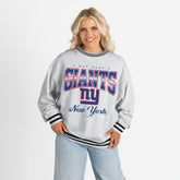 New York Giants Gameday Couture Women's Oversized Gridiron Drive Ringer Stripe Sweatshirt - Ash/Black - NFL