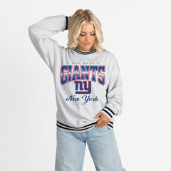 New York Giants Gameday Couture Women's Oversized Gridiron Drive Ringer Stripe Sweatshirt - Ash/Black - NFL